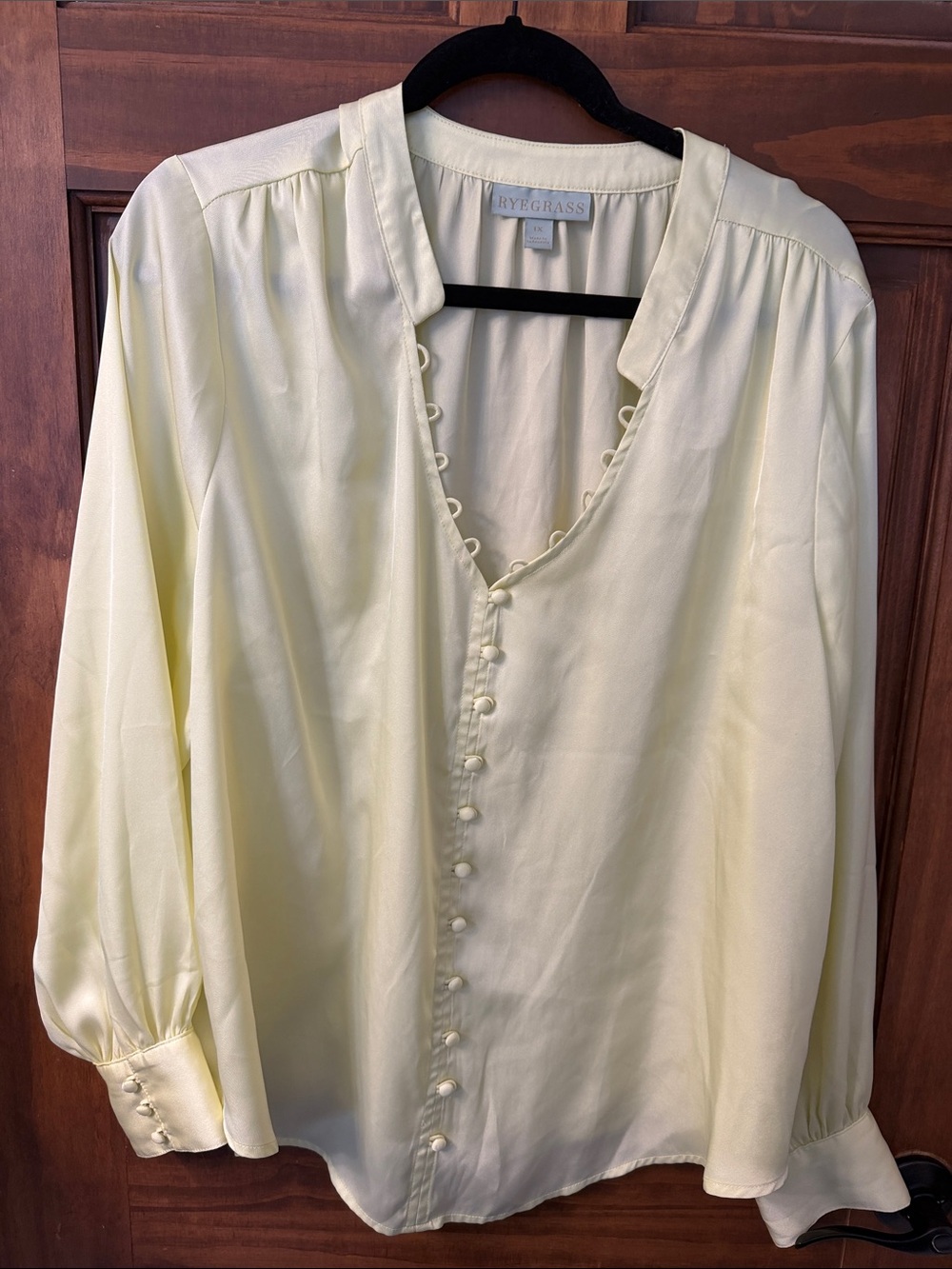 Ryegrass Pale Yellow Button-Front Blouse